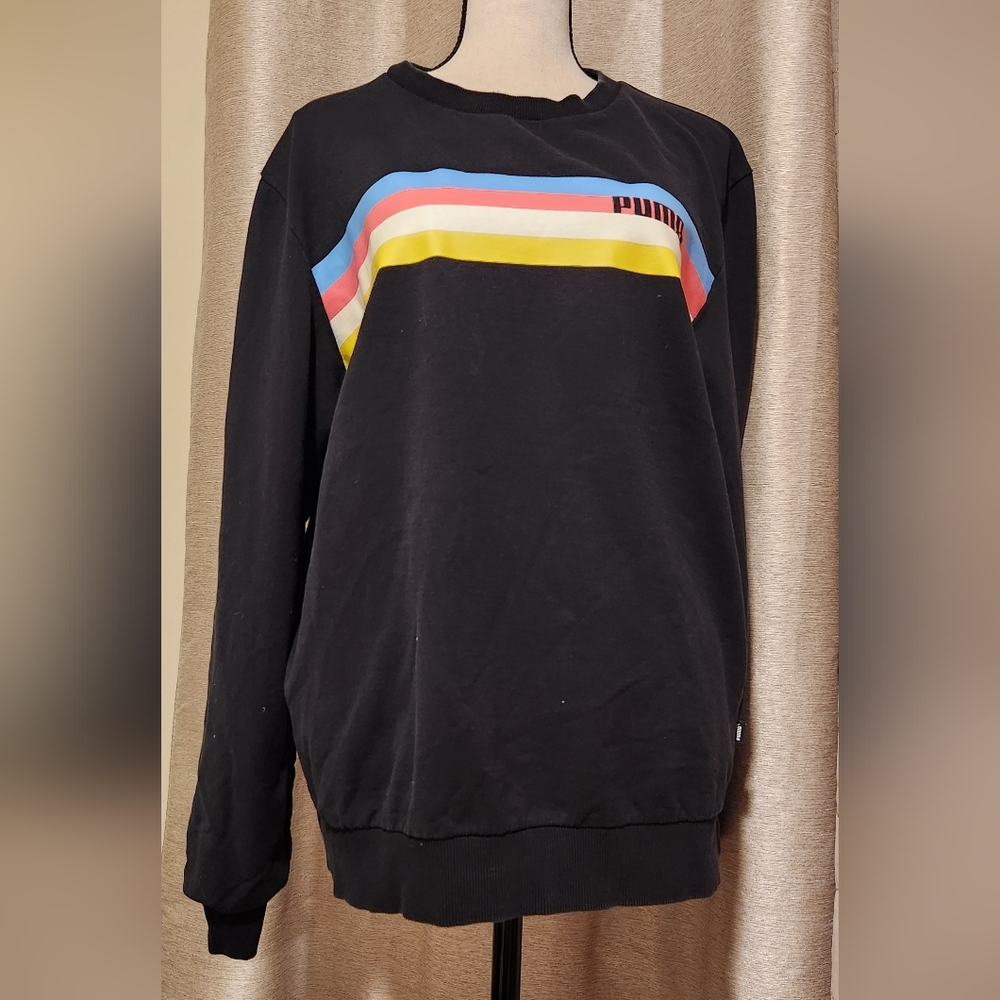PUMA Men’s Black Crewneck Sweater with Multicolor Stripes